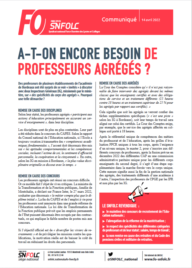 A-T-ON ENCORE BESOIN DE PROFESSEURS AGRÉGÉS ?