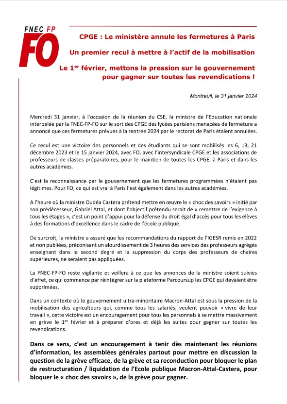 CPGE : Le ministère annule les fermetures à Paris