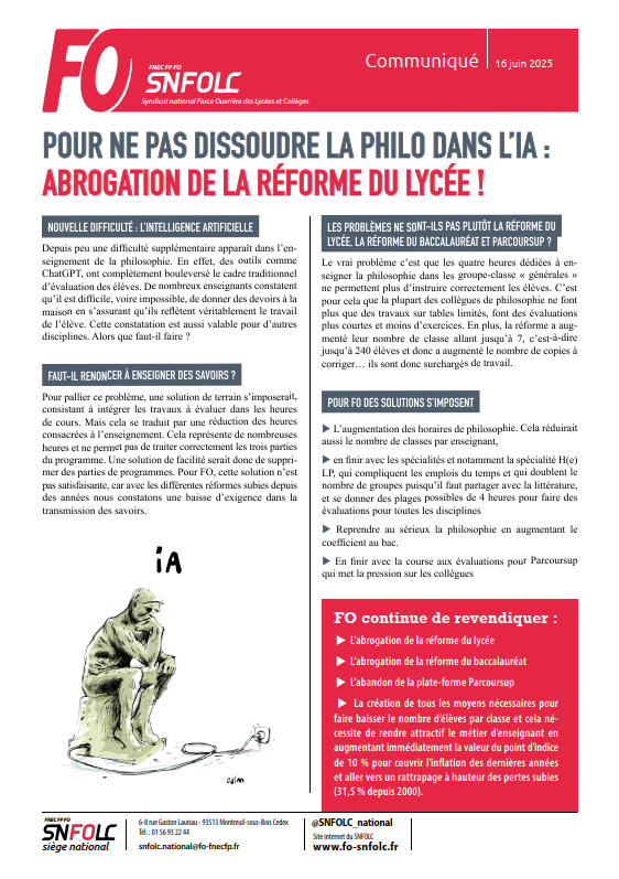 POUR NE PAS DISSOUDRE LA PHILO DANS L’IA : ABROGATION DE LA RÉFORME DU LYCÉE !