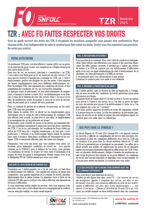 TZR : AVEC FO FAITES RESPECTER VOS DROITS