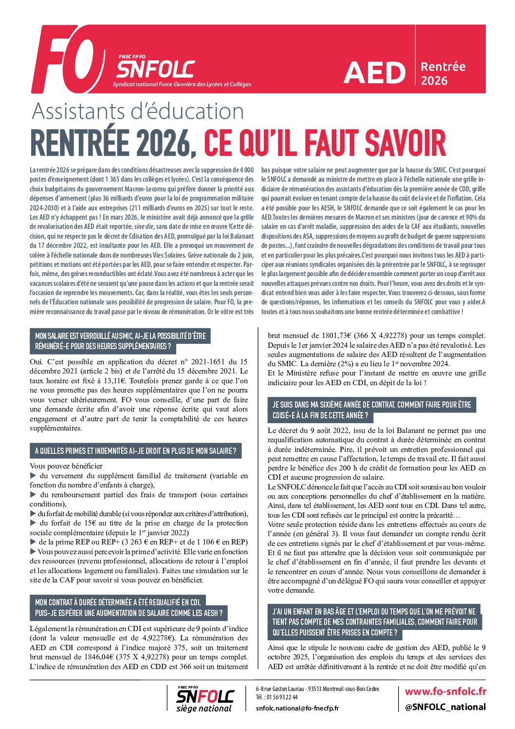 AED : RENTRÉE 2026, CE QU’IL FAUT SAVOIR