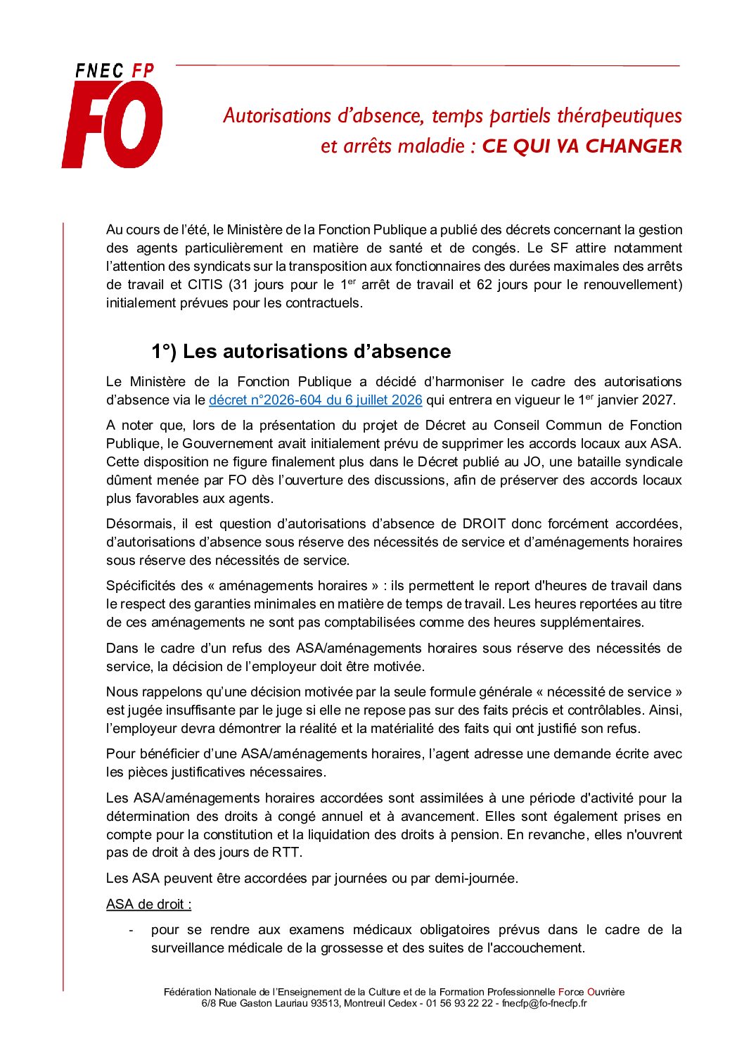 Autorisations d’absence, temps partiels thérapeutiques et arrêts maladie : ce qui va changer