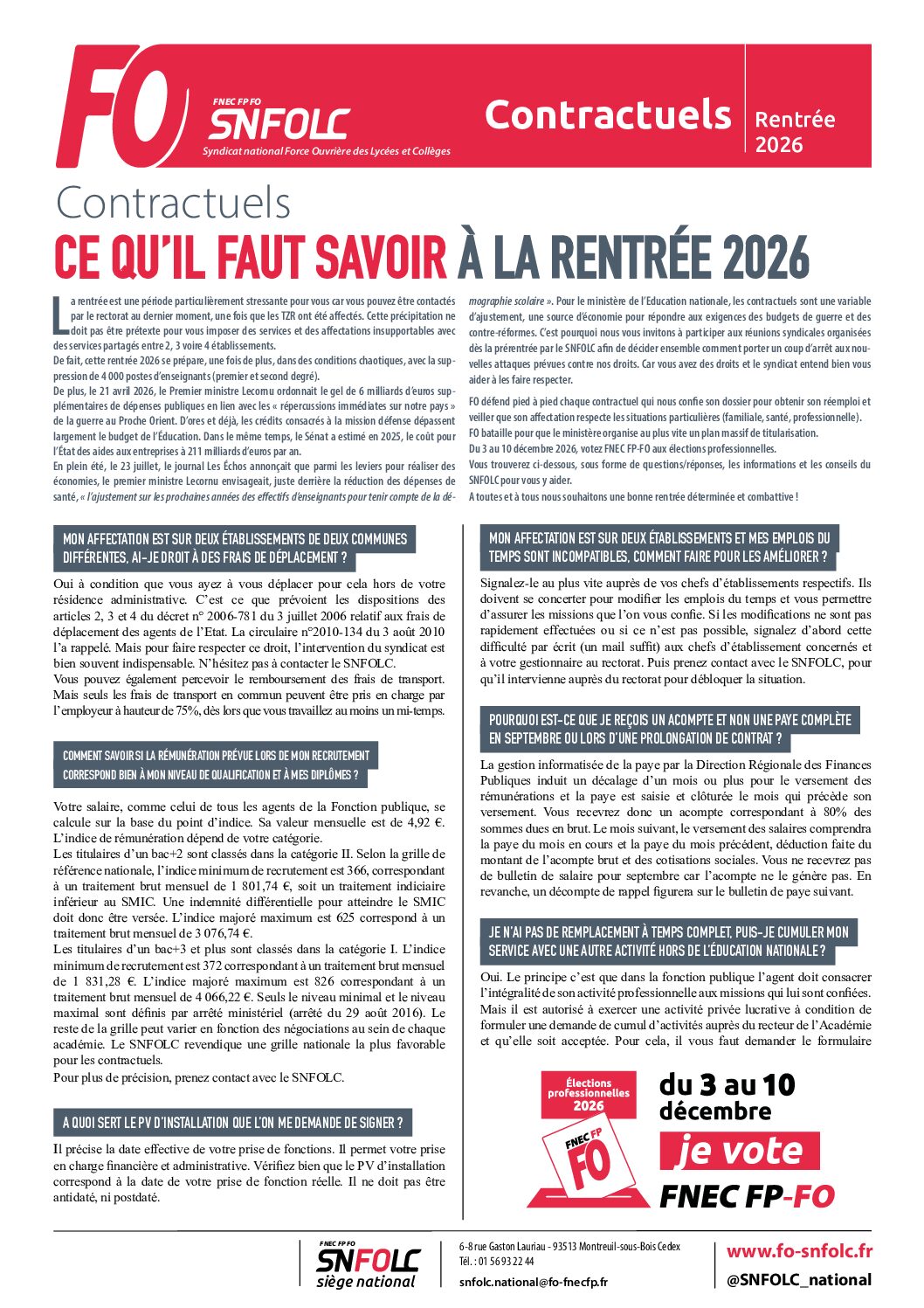 CONTRACTUELS : CE QU’IL FAUT SAVOIR À LA RENTRÉE 2026
