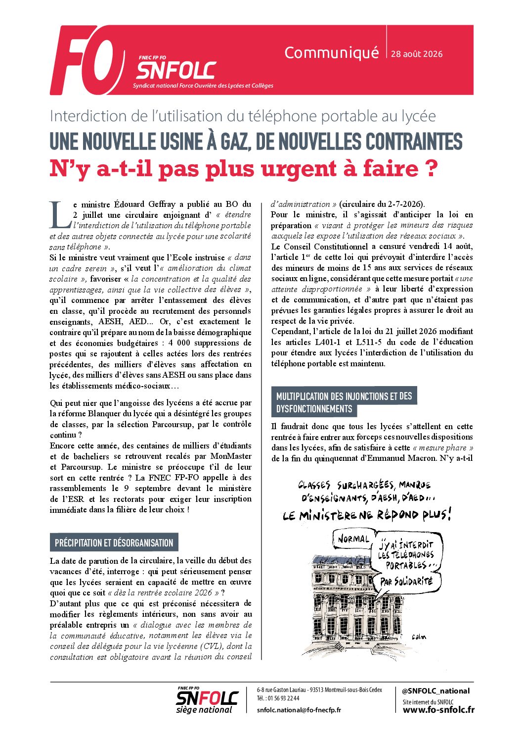 Interdiction du portable au lycée : une nouvelle usine à gaz, de nouvelles contraintes