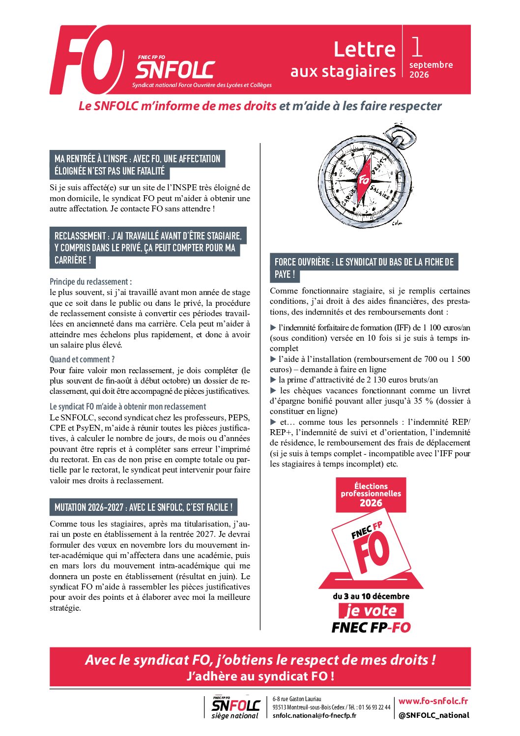 LETTRE AUX STAGIAIRES 2026/2027 (Lettre 1)