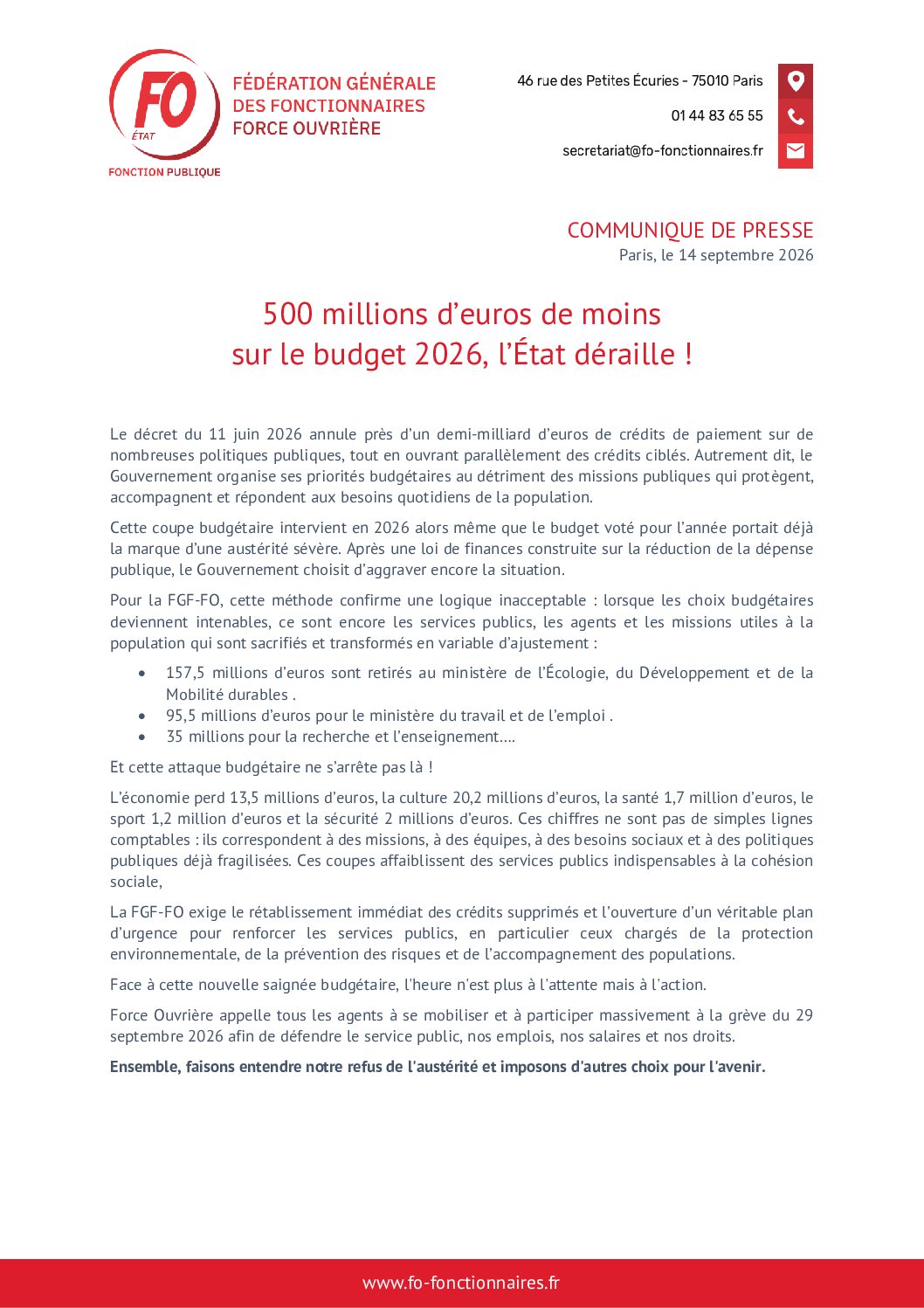 500 millions d’euros de moins sur le budget 2026 : l’État déraille !