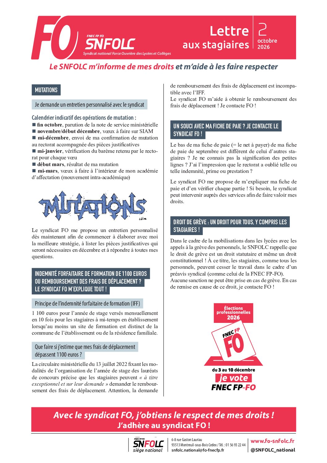 LETTRE AUX STAGIAIRES 2026/2027 (Lettre 2)